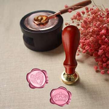 Wax Seal Stamp Set, 6 Pieces Sealing Wax Stamps Brass Heads + 1 Wooden Hilt, Vintage Seal Wax Stamp Kit with Gift Box for Xmas Invitations Envelopes Package(Tree of Life+Bee+Rose+Heart+Crown+Flower)
