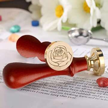 Wax Seal Stamp Set, 6 Pieces Sealing Wax Stamps Brass Heads + 1 Wooden Hilt, Vintage Seal Wax Stamp Kit with Gift Box for Xmas Invitations Envelopes Package(Tree of Life+Bee+Rose+Heart+Crown+Flower)