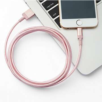 Amazon Basics Nylon Braided Lightning to USB-A Cable, MFi Certified Apple iPhone Charger, 6-Foot, Rose Gold