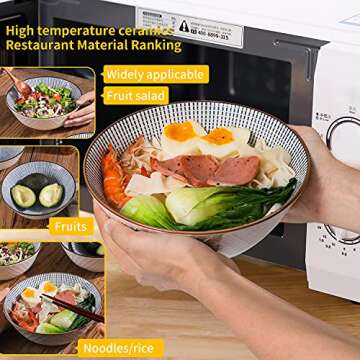 AnBnCn 40 OZ Large Ceramic Bowls Set of 4 - Blue and White Porcelain - Ideal for Pho, Ramen, Salad, Soup, Cereal and Fruit - Dishwasher & Microwave Safe(Assorted Patterns)