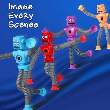 SYSAMA 4 Pcs Telescopic Suction Cup Robot Easter Toy, Coolest Pop Tubes Sensory Toys for Toddlers, E...