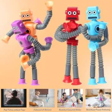 SYSAMA 4 Pcs Telescopic Suction Cup Robot Easter Toy, Coolest Pop Tubes Sensory Toys for Toddlers, Educational Fidget Toys Robot Party Favors for Anxiety Kids for 3-9 Year Old Boys Girls