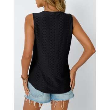 AUTOMET Womens Summer Tank Top Eyelet Embroidery 2025 Vaction Sleeveless V Neck Loose Fit Shirt Spring Fashion Casual Clothes Black M