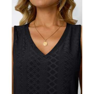 AUTOMET Womens Summer Tank Top Eyelet Embroidery 2025 Vaction Sleeveless V Neck Loose Fit Shirt Spring Fashion Casual Clothes Black M