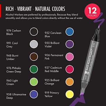 Marabu Dual Tip Alcohol Markers for Artists - 12 Colors