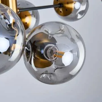 hesoge Large 12 Light Sputnik Semi Flush Mount Ceiling Light Fixture Gold Mid Century Modern Chandelier with Glass Globe Close to Ceiling Light for Living Room Kitchen Dining Room Bedroom.