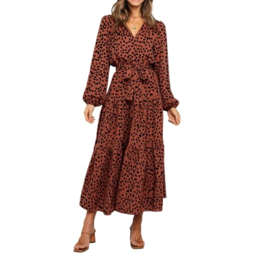 PRETTYGARDEN Womens Long Sleeve Floral Wrap V Neck Ruffle Tiered Maxi Dress Casual Tie Waist Boho Ch...