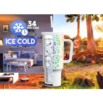 Meoky 40 oz Tumbler with Handle and Straw - Insulated Stainless Steel Travel Mug