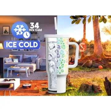 Meoky 40 oz Tumbler with Handle and Straw - Insulated Stainless Steel Travel Mug