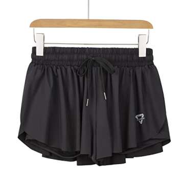 luogongzi 2 in 1 Flowy Black Shorts for Women Gym Yoga Athletic Workout Running Biker Spandex Comfy Lounge Sweat Skirt Summer(XL, Black)