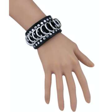 AZYOUNG Black Brown Goth Bracelet Genuine Leather Cuff Bracelet for Men Women Alloy Buckle Rivets Adjustable Wristband (Black)