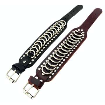 AZYOUNG Black Brown Goth Bracelet Genuine Leather Cuff Bracelet for Men Women Alloy Buckle Rivets Adjustable Wristband (Black)