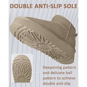 WICDIC Platform Mini Boot For Women Short Ankle Boot Fur Fleece Lined Sneakers Classic Ultra Snow Platform Anti-Slip Boot For Outdoor, Dark Grey, 7 Wide Women/6 Wide Men