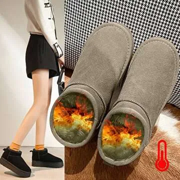 WICDIC Platform Mini Boot For Women Short Ankle Boot Fur Fleece Lined Sneakers Classic Ultra Snow Platform Anti-Slip Boot For Outdoor, Dark Grey, 7 Wide Women/6 Wide Men