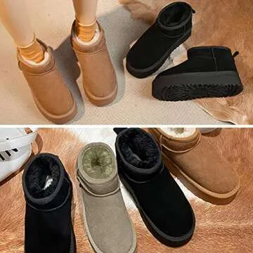 WICDIC Platform Mini Boot For Women Short Ankle Boot Fur Fleece Lined Sneakers Classic Ultra Snow Platform Anti-Slip Boot For Outdoor, Dark Grey, 7 Wide Women/6 Wide Men