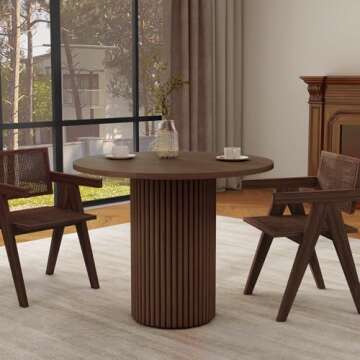 SIMTONAL Round Wood Dining Table Modern Pedestal Kitchen Table Walnut, 35''L x 35''W x 29.9''H(Only Table)