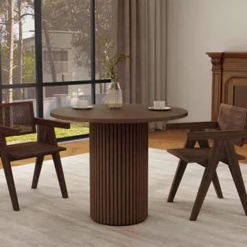 SIMTONAL Round Wood Dining Table Modern Pedestal Kitchen Table Walnut, 35''L x 35''W x 29.9''H(Only Table)