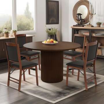 SIMTONAL Round Wood Dining Table Modern Pedestal Kitchen Table Walnut, 35''L x 35''W x 29.9''H(Only Table)