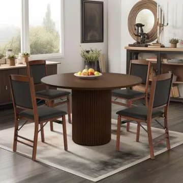 SIMTONAL Round Wood Dining Table Modern Pedestal Kitchen Table Walnut, 35''L x 35''W x 29.9''H(Only Table)