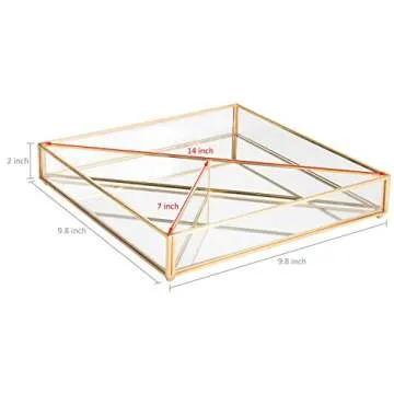 MyGift Vintage Style Brass-Tone Metal Mirror Vanity Tray with 3-Compartments