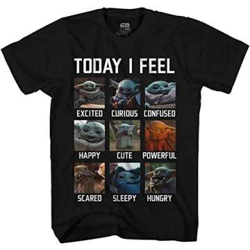 Star Wars The Mandalorian The Child Baby Yoda Today I Feel Adult T-Shirt Licensed (Black, Small)