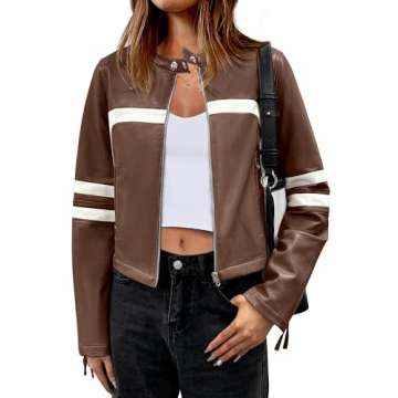 ANRABESS Women’s Faux Leather Jacket Zip Up Stand Collar Cropped Moto Biker PU Outerwear Coat 2024...