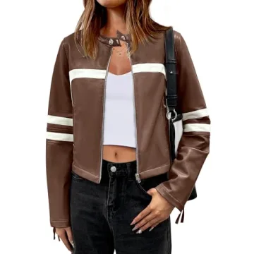 ANRABESS Women’s Faux Leather Jacket Zip Up Stand Collar Cropped Moto Biker PU Outerwear Coat 2024...