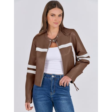 ANRABESS Women’s Zip Up Faux Leather Jacket for Fall