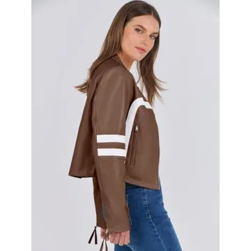 ANRABESS Women’s Zip Up Faux Leather Jacket for Fall