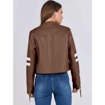 ANRABESS Women’s Zip Up Faux Leather Jacket for Fall