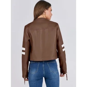 ANRABESS Women’s Zip Up Faux Leather Jacket for Fall