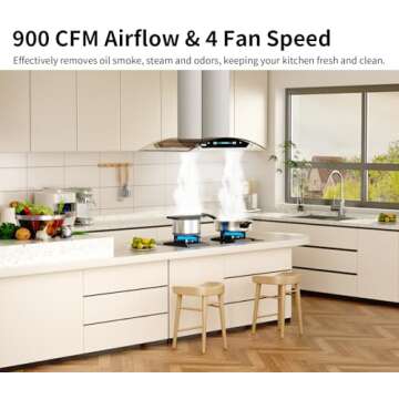 IKTCH Upgrated 36"Island Mount Range Hood,900 CFM Ducted Range Hood with 4 Speed Fan,Stainless Steel& Tempered Glass Range Hood 36 inch with Gesture Sensing&Touch Control Making life Smarter IKIS01-36