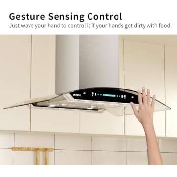 IKTCH Upgrated 36"Island Mount Range Hood,900 CFM Ducted Range Hood with 4 Speed Fan,Stainless Steel& Tempered Glass Range Hood 36 inch with Gesture Sensing&Touch Control Making life Smarter IKIS01-36