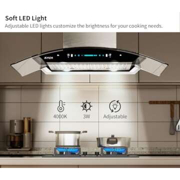 IKTCH Upgrated 36"Island Mount Range Hood,900 CFM Ducted Range Hood with 4 Speed Fan,Stainless Steel& Tempered Glass Range Hood 36 inch with Gesture Sensing&Touch Control Making life Smarter IKIS01-36