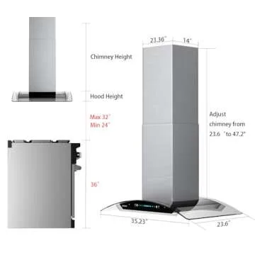IKTCH Upgrated 36"Island Mount Range Hood,900 CFM Ducted Range Hood with 4 Speed Fan,Stainless Steel& Tempered Glass Range Hood 36 inch with Gesture Sensing&Touch Control Making life Smarter IKIS01-36