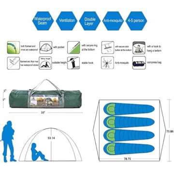 Hewolf Waterproof Camping Tent Instant Setup for 3 People