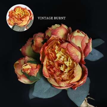 ICBOX Fake Peonies 2 Bouquets Vintage Silk Peonies Flower 14 Heads Orange Peonies Artificial Flowers...