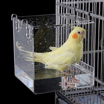 Bird Bath Cage, Cleaning Pet Supplies Cockatiel Bird Bathtub with Hanging Hooks for Little Bird Parr...