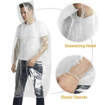 Cosowe Rain Ponchos Disposable for Adults Women, 5 Pack Clear Family Pack Raincoats Rain Jacket with Hood Sleeves for Disney Travel