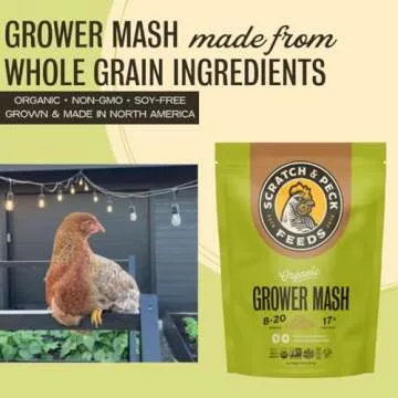 Scratch and Peck Whole Grain Grower Mash Chicken and Duck Feed - Corn-Free and Soy-Free - 17% Protein, Certified Organic and Non-GMO Project Verified Chicken Food - 10 lbs Bag