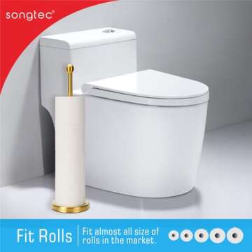 Songtec Gold Toilet Paper Holder Stand with Reserve, Floor Standing Tisse Roll Holder for 4 Rolls, C...