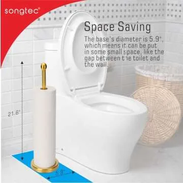 Songtec Gold Toilet Paper Holder Stand with Reserve, Floor Standing Tisse Roll Holder for 4 Rolls, Compact Design Bathroom Toilet Paper Storage - Gold