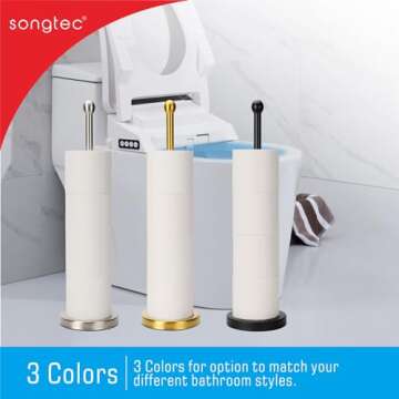 Songtec Gold Toilet Paper Holder Stand with Reserve, Floor Standing Tisse Roll Holder for 4 Rolls, Compact Design Bathroom Toilet Paper Storage - Gold