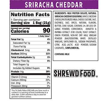 Shrewd Food Protein Puffs, Low Carb Snack, Keto Friendly Crunch, High Protein Snack, Gluten Free, Soy Free, Peanut Free, 14g Protein - 2g Carbs Per Serving, Sriracha Cheddar, 8 Pack