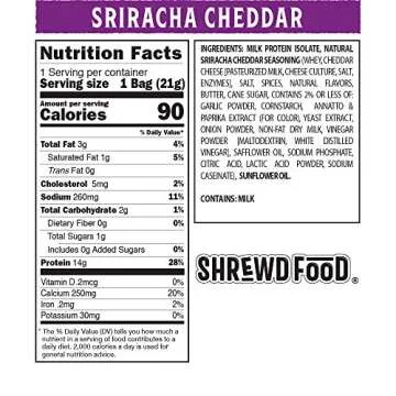 Shrewd Food Protein Puffs, Low Carb Snack, Keto Friendly Crunch, High Protein Snack, Gluten Free, Soy Free, Peanut Free, 14g Protein - 2g Carbs Per Serving, Sriracha Cheddar, 8 Pack