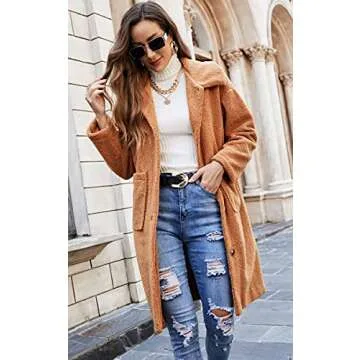 Angashion Women's Cozy Fuzzy Fleece Cardigan Coat