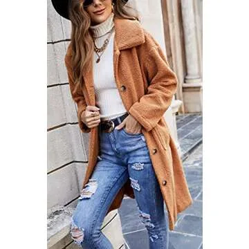 Angashion Women's Cozy Fuzzy Fleece Cardigan Coat