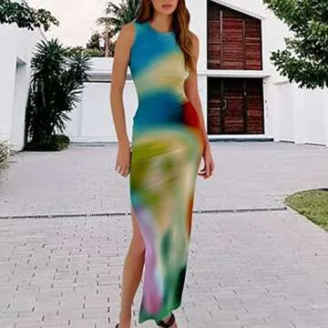 Stylish Women's Casual Tie-Dye Maxi Dress in Blue (M)
