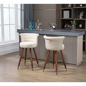 Stylish Ivory Velvet Swivel Bar Stools Set of 4 - Modern Dining Elegance
