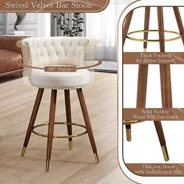 Ivory Velvet Swivel Bar Stools Set for Modern Spaces